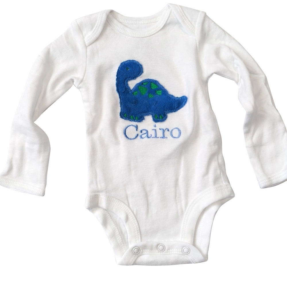 Personalized White and Blue Dinosaur Kids One Piece